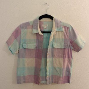 Christopher & Banks Cotton Candy Plaid Button Up Shirt